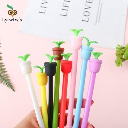 1 Pcs Cute Kawaii Lytwtws Gel Pen Creative Potted Plant Student School Office Stationery sweet pretty lovely funny Leaf Sprouts