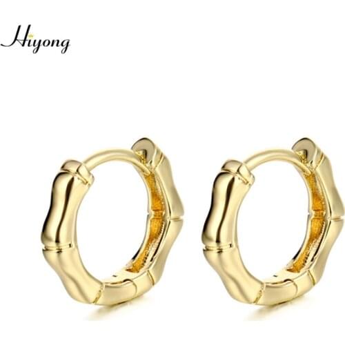 HIYONG Bamboo Geometric Hoop Earrings Gold Color Chic Small Hoops Earrings Thick Simple Metal Earrings Hot Sale Jewelry Women