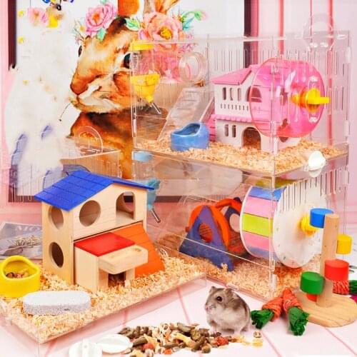 Hamster Cage Acrylic Transparent Golden Bear Super Villa Double Layer Cave Drawer