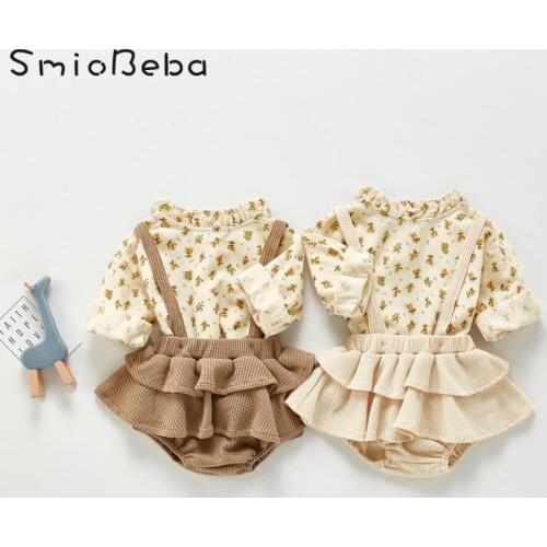 Ins Korean Spring New Born Baby Girls Clothes Vest Belt Romper PP Short+Floral Top Two Pieces Sets Trousers Japan Linen Jumpsuit