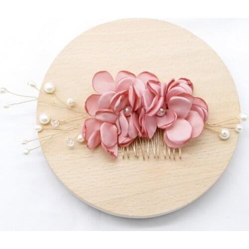Red Blush Champagne Wedding Hair Accessories Flower Hair Comb Bridal Headwear Handmade Wedding Jewelry Headpiece Crown Women
