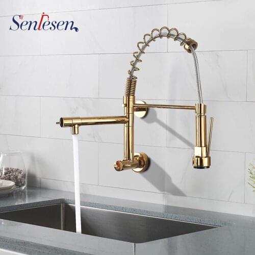 Senlesen Single Cold Kitchen Faucet Golden Finish Brass Swivel Spout Single Handle Vanity Sink Mixer Water Tap