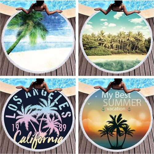 Summer Boho Style Towel Beach Landscape 420G Mandala Big Terry Towels 150Cm Tree Sea Woman Scenic Vacation Round Beach Towel