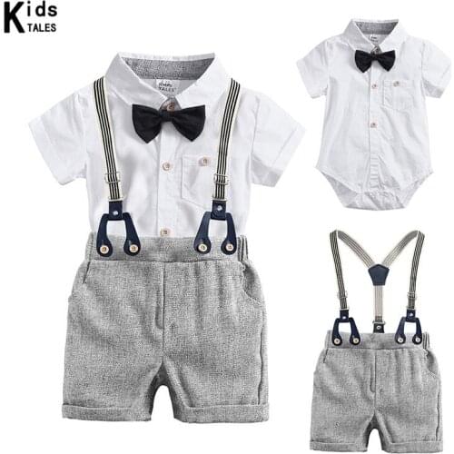 Summer Fashion Infant Clothing Baby Suit Baby Boys Clothes Gentleman Bow Tie Rompers + Pants Baby Set RK009