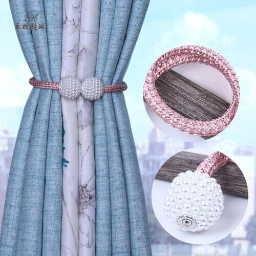 Mini Curtain Buckle 14 Colors Thick Rope Large Pearl Magnetic Buckle 2.5cm Pearl Buckle Curtain Strap Tie Rope Home Accessories