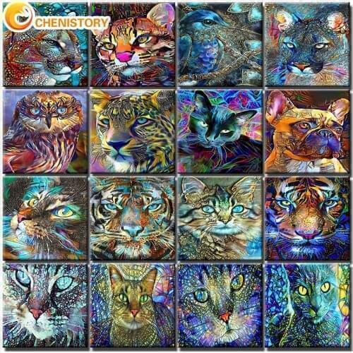 CHENISTORY Oil Painting By Numbers Tiger Drawing On Canvas Picture By Number Coloful Animal Kits DIY HandPainted Home Decor Art