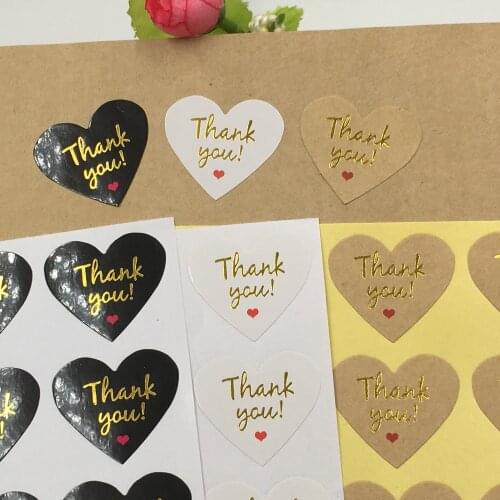 600pcs Paper Hot Stamping thank you Heart Shape Kraft Paper Sticker Labels Home Baking Bread Snack Seal Decoration Stickers