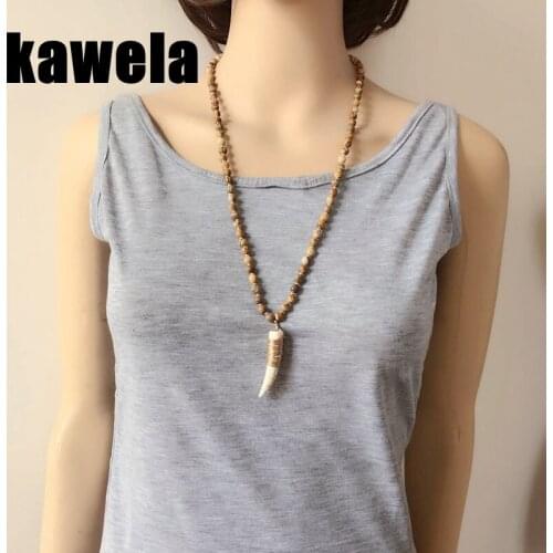 New Horn Stone Pendant Brown Beads Necklace