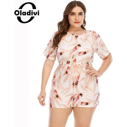 Oladivi Plus Size Women Summer Rompers Casual Jumpsuit Fashion Ladies Playsuit Shorts One Piece Short Overalls Boho Bodysuit 097