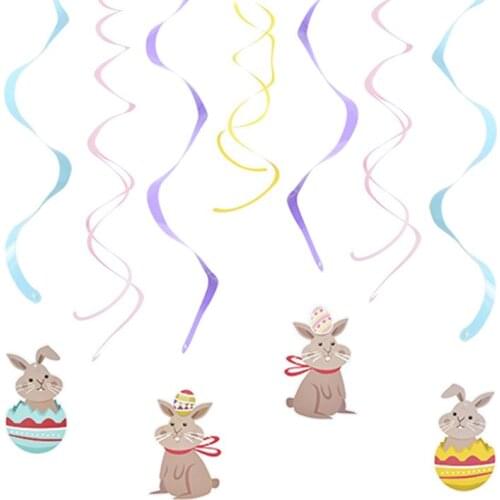 8Pcs/s Easter Spiral Pendant Cartoon Bunny Egg Garland Easter Party Ornament Supplies