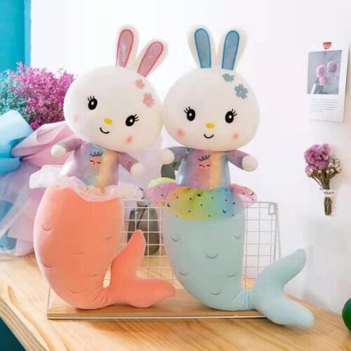 Super Cute Mermaid Bunny Rabbit Blue Pink Kawaii Cartoon Lmage Plush Doll Stuffed Toys