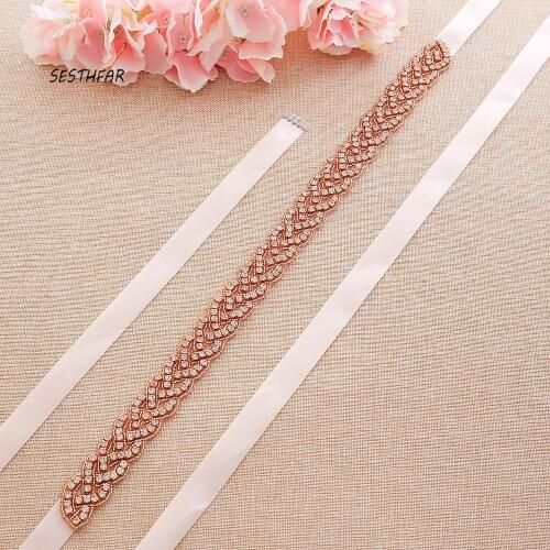 Diamond Bridesmaid Dress Belt Handmade Crystal Wedding Belt Rhinestones Bridal Belt Rose Gold For Wedding Accessories J116RG