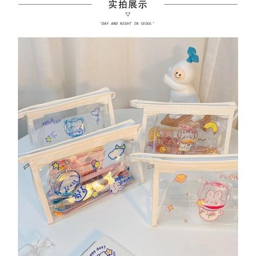 Transparent waterproof large-capacity pencil case ins student stationery pencil bag girl hand account bag cosmetic storage bag