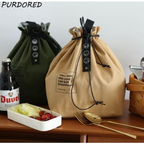 PURDORED 1 Pc Men Drawstring Lunch Bag Insulation Lunch Bento Box Bag Simple Lunch Bag Waterproof Handbag Beam Mouth Tote Bag