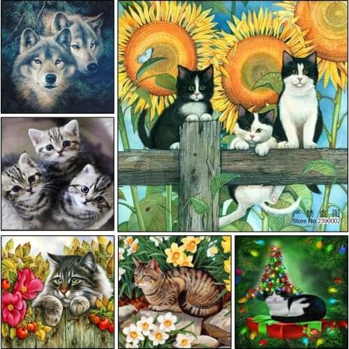 Craft 5D Diamond Painting Full Diamond Painting Whole Picture Drill Diamond Mosaic Needlework Embroidery Christmas Cat Wolf