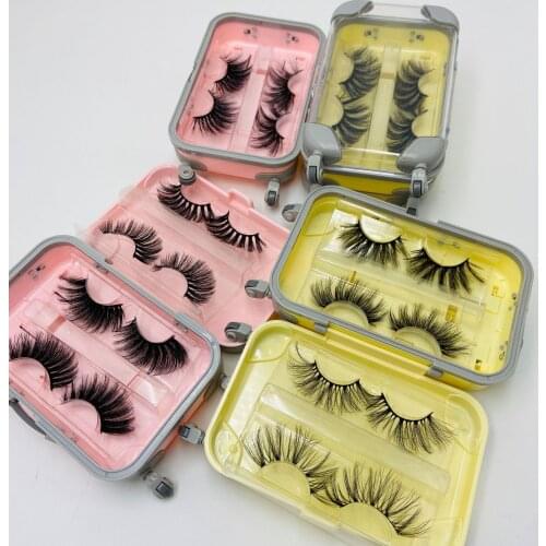 2 Pairs 6d Mink Eyelash 25mm Mini Suitcase and Tray Package Natural Long False Eye Lashes Suppliers Handmade