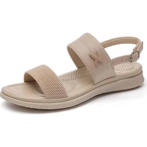 Summer Women Wedges Sandals Fashion Buckle Strap Design Ladies Breathable Shoes Solid Color Low Flat Casual Female Sandals New