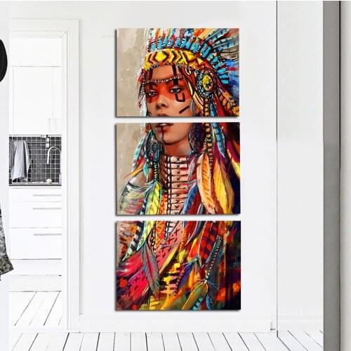 SELFLESSLY 3 Panels Canvas Art Portrait Wall Pictures Woman Feathered Painting For Living Room Home Decor Art Printed
