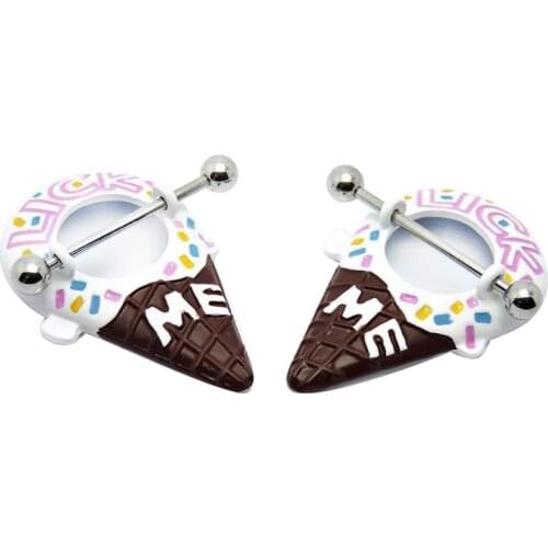 1Pair Chocolate Color Cute Nipple Ring Earring Nipple Piercing 14G 1.6*24mm Sexy Bar Rings Jewelry Creative Punk Body Jewellery