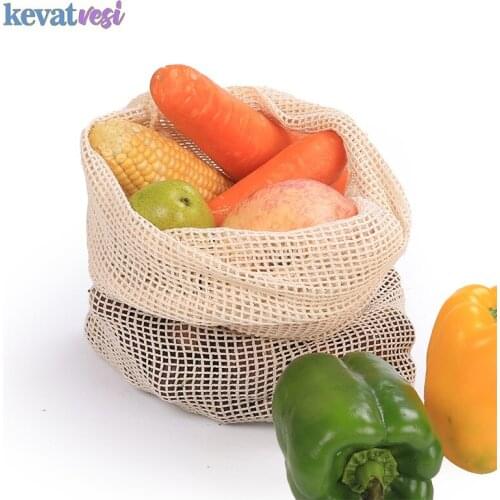 Vegetable Grocery Storage Bag Organizer Reusable Mesh Bag for Fruit Portable Shopping Bags Cotton Net Food Storage Organizer