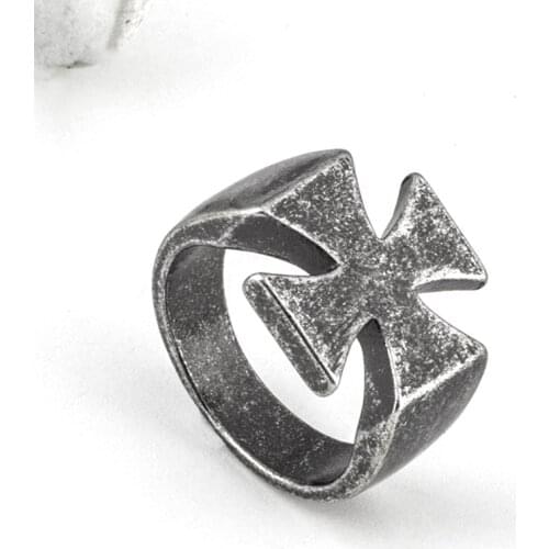 Vintage Cross Knights Templar Iron Rings for Men Boy Retro Stainless Steel Biker Maltese Male Jewelry