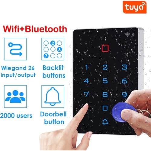 Waterproof WiFi Bluetooth TuyaApp Backlight Touch 125khz RFID Control Card Alarm Access Keypad Anti-disassembly Output WG 26