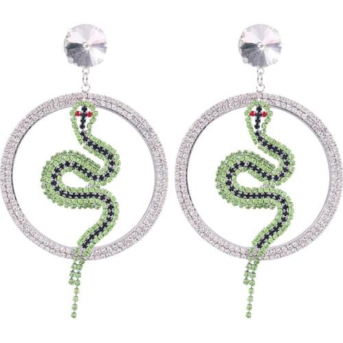 2020 Hiphop Women Earrings Multi Crystal Snake Earrings for Women Hyeperbole Party Jewelry Rhinestone Big Circle Pendant Earring