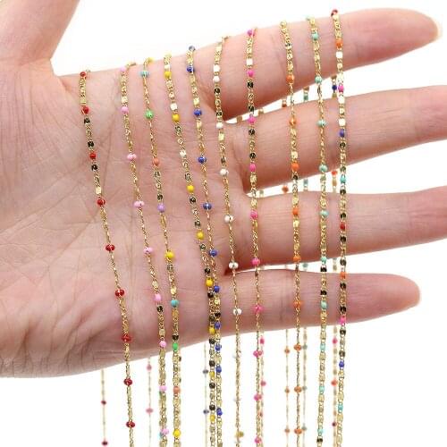 1 Meter Handmade Gold Wire Copper Chain stone Beads Chains for Jewelry Making DIY Necklace Bracelet Anklet Accessories