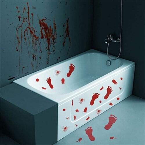 2021 Halloween Window Glass Stickers Blood Handprint Footprint Wall Stickers For Living Room Car Party Decorative Stickers PVC