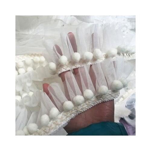 3Meters Pink/Blue Ball Mini Trim pom pom Lace+Mesh ruffle lace Handmade Pompom Ball Lace Ribbon Diy Sewing Accessories