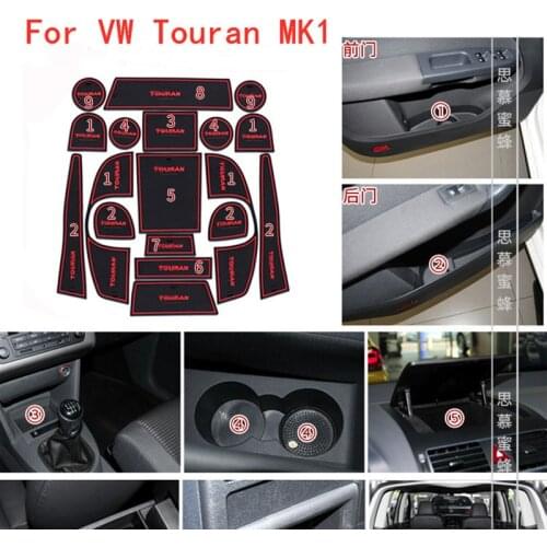 3D Rubber Mat Door Slot Pad Cup Cushion Groove Mat Lnterior Anti Slip Mat For VW Touran MK1 2003-2015 Car Accessories