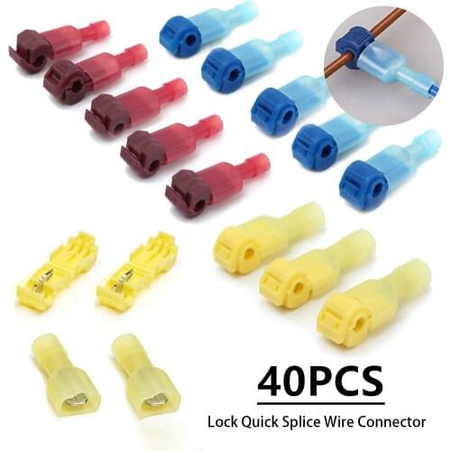 40Pcs Wire Cable Connectors Terminals Crimp Scotch Lock Quick Splice Electrical Car Audio 22-10AWG 0.5mm-6mm Kit Tool Set