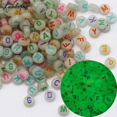 4X7MM Glow In The Dark Loose Beads Random Acrylic letter Round Beads Woman Men Luminous Necklace DIY Jewelry Making