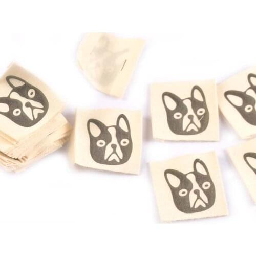 50pcs Beige Cartoon Dog Clothing Tags Cotton Woven Labels For DIY Sewing Garment Bags Shoes Bags Handmade Clothing Tags c2170