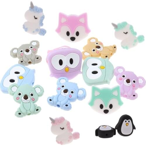 50pc Silicone Unicorn Teether Beads Animal BPA Free Baby Teething Necklace Sensory Pacifier Holder Shower Toy Food Grade Rodents