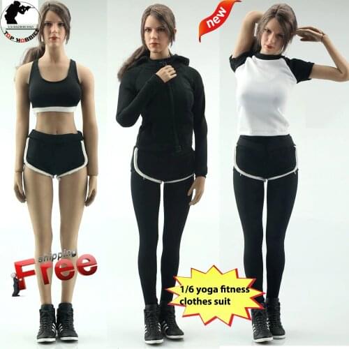 Doll Toys Accessories Hooded Sweater Shorts T shirt Pants Suit 1/6 yoga Fitness Clothes Suit F 12" PH Female Action Figure Body