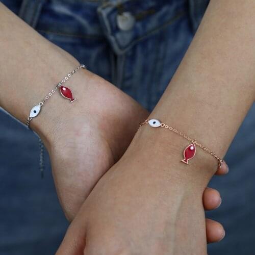 Genuine 925 Sterling Silver Charm Bracelet for Women Red Fish Eye Heart Delicate Love Bracelets Party Wedding Jewelry wholesale
