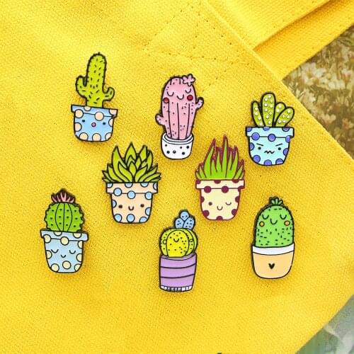 8Styles Potted Plant Enamel Pins Custom Cactus Aloe Brooches Lapel Pin Shirt Bag Catoon Badge Natural Jewelry Gift Kids Friends