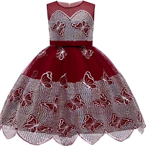 Summer Sequin Princess Dress for Girls Tutu Lace Birthday Prom Flower Kids Christmas Wedding Party Clothes Children Baptism Gown