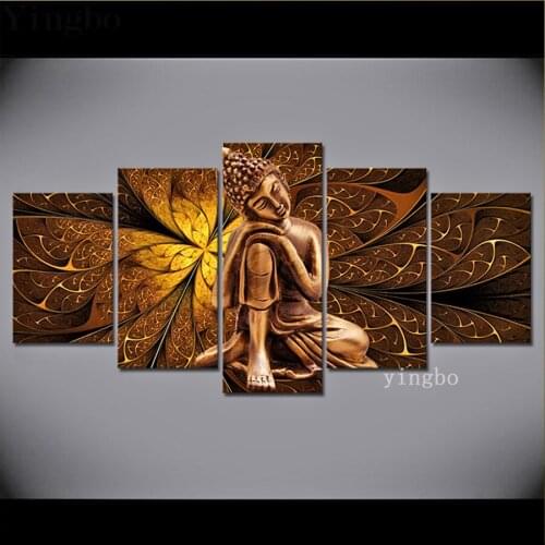 DIY 5D Diamond Painting 5 pcs Abstract golden buddha statue flower Handmade Diamond Mosaic Cross stitch Set Diamond Embroidery