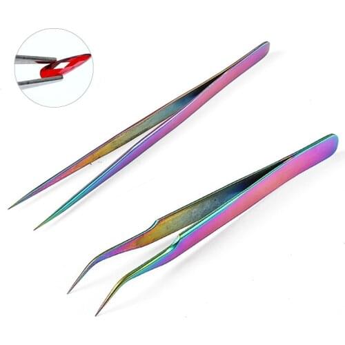 DIY Rainbow Colorful Nail Art Rhinestone Tool Black Eyelash Tweezers Removal Eye Brow Trimmer Accessories Make Up Tools B1192