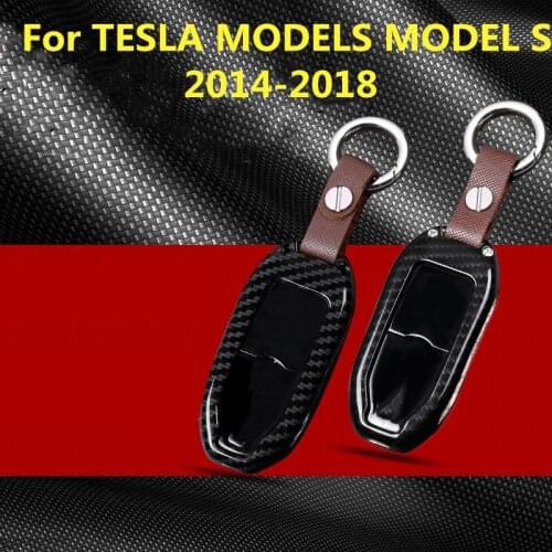 For TESLA MODELS MODEL S 2014-2018 Aluminum alloy Car Key Cover Zinc Alloy+Leather Case Bag Keychain Skin Set Car accessories