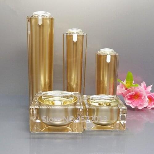 10pcs/lot 30ml50ml100ml High Grade Empty Gold Lotion Pump Bottle, 15g30g50g Cosmetic Cream Jar, Acrylic Empty Emulsion Package