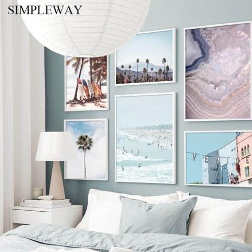 Ocean Waves Landscape Canvas Poster Nordic Palm Tree Seascape Wall Painting Beach Suring Art Print Modern Decorative Picture