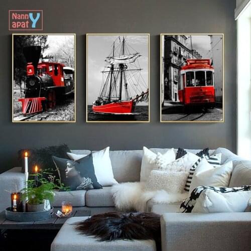 Nordic Canvas Painting Red Retro Landscape Prints Home Decor Wall Art Photography Picture Bedroom Black White Scenery Painting
