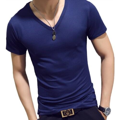 Fashion Spring Summer Solid Color Mens T-Shirt Short-Sleeve V-Neck Man M-4XL Plus Size T Shirt Casual Tops Sports Clothing Soft