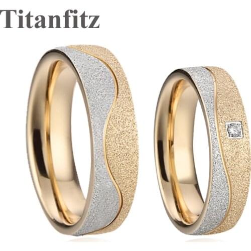 His and hers wedding rings Yellow Gold Sands Emery titanium jewelry LOVE Alliances anniversary marriage finger ring