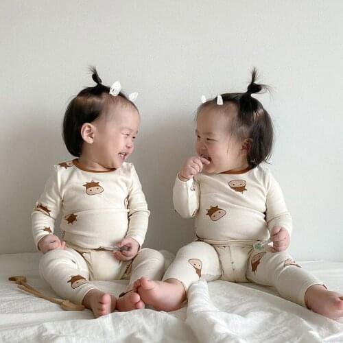 2pcs Newborn Baby Boy Girl Clothes Set Fashion Autumn Long Sleeve Cute Cow Pattern Tops Pants Infant Clothing Outfits