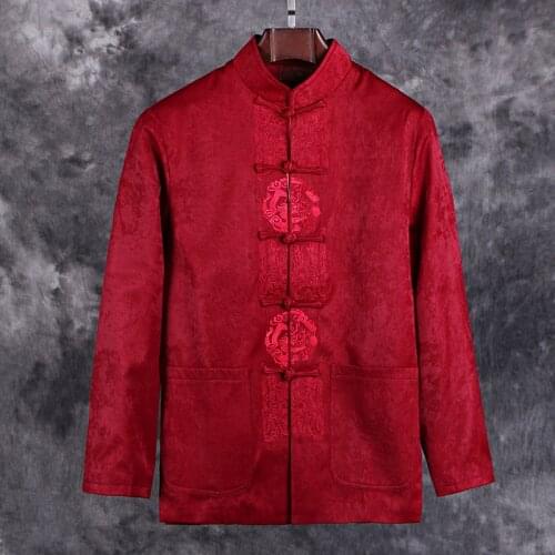 Tang suit spring and autumn middle-aged and elderly long-sleeved shirt men Chinese style mens jacket birthday mens jacket