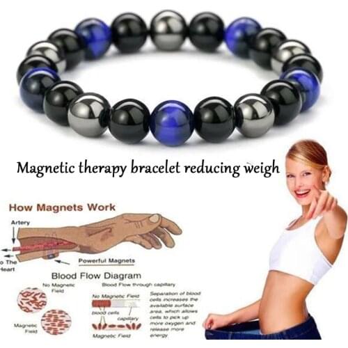 Weight Loss Round Black Stone Magnetic Therapy Bracelet Slimming Magnet Reduce Weight Hand Ornament Health Care